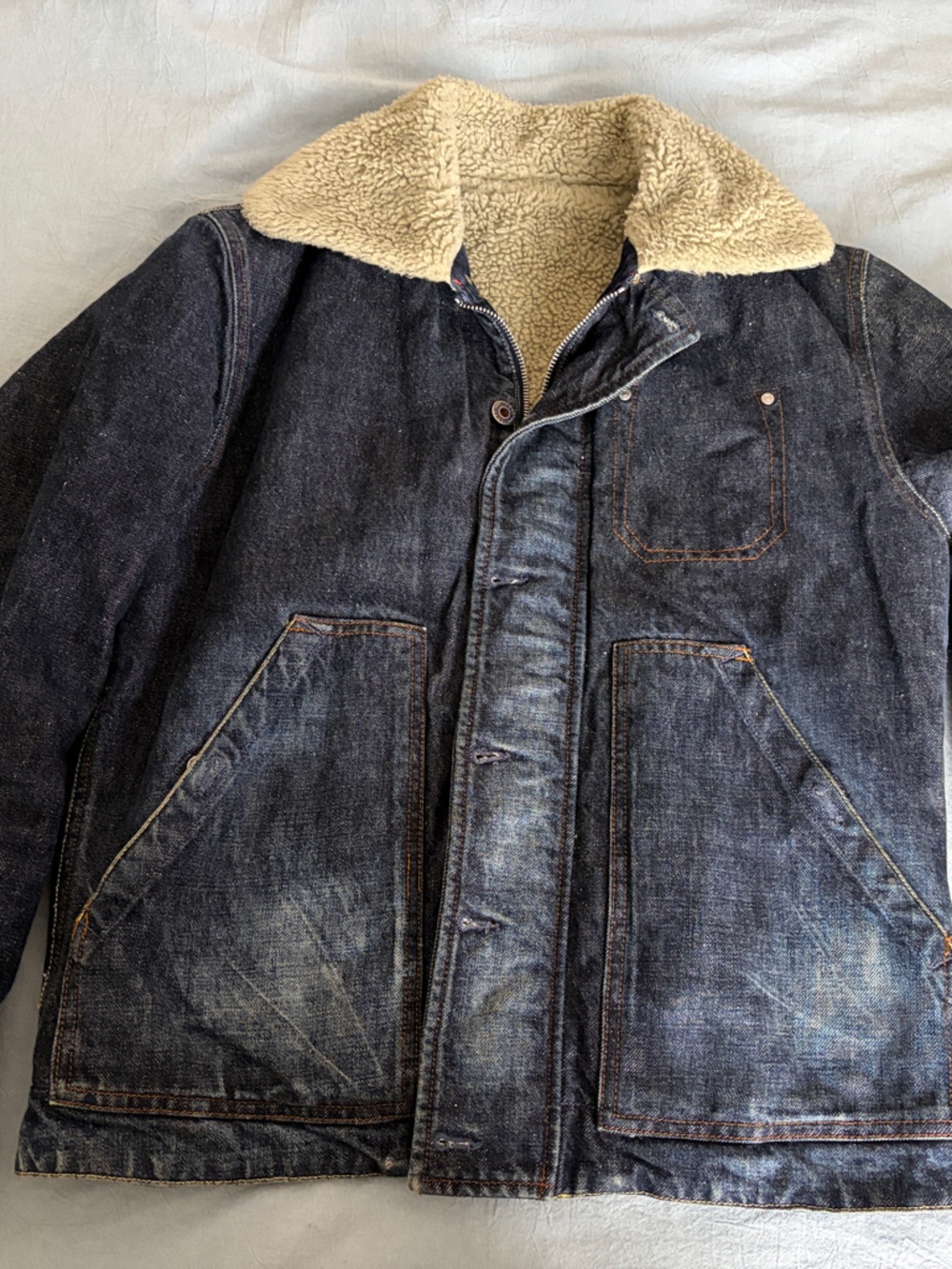 Diesel Navy Denim Sherpa-Lined Field Jacket